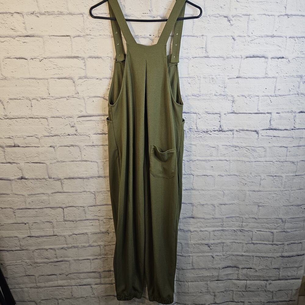 HALARA Flex Adjustable Straps Draped Overall Jumpsuit Olive Pockets Size Small - Picture 4 of 8